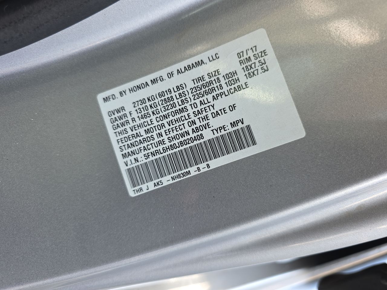 2018 Honda Odyssey Touring