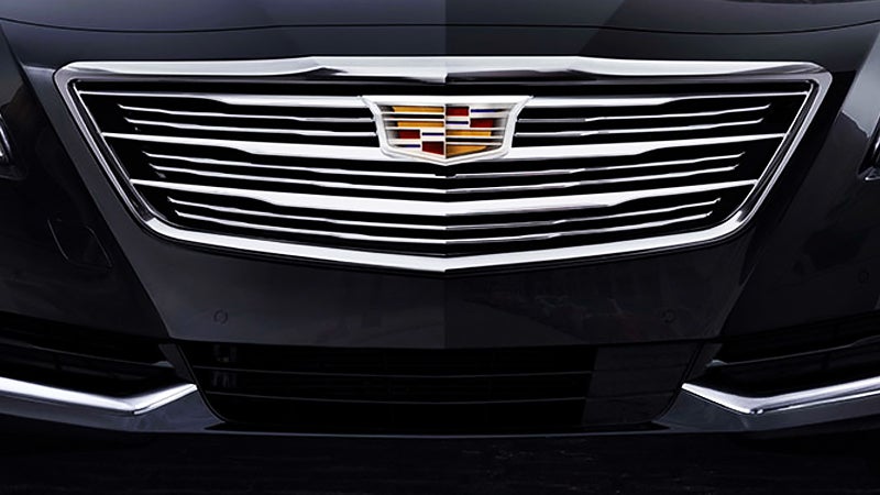 Up close view of the hood of a Cadillac CT6